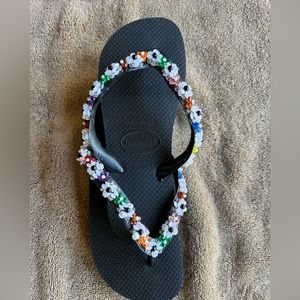 Havaianas hand beaded one-of-a-kind flip flops
